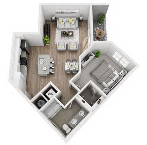 Floor plan for 1 bed, 1 bath, 808 sqft